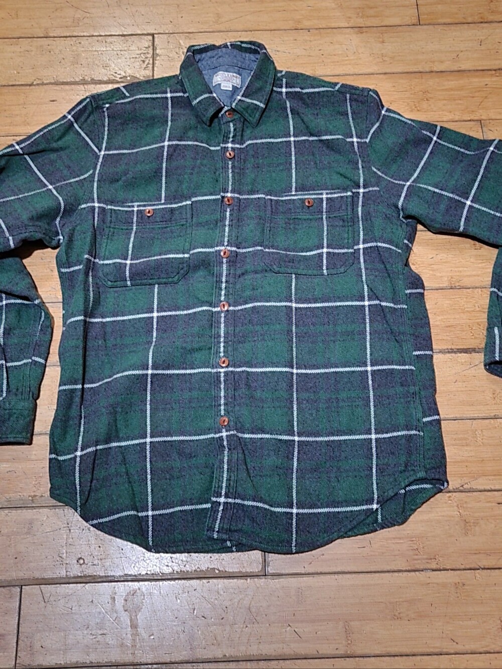 Wallace & Barnes Flannel Shirt Men's L Green Grey Plaid